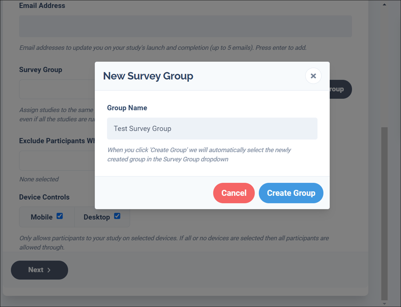 Creating a Survey Group on Prime Panels